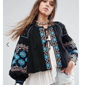 Free People Embroidered Swingy Jacket